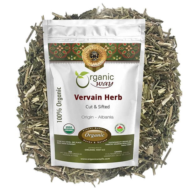 Organic Way Vervain Herb (Verbena officinalis) Cut and sifted | Herbal Tea | Non-GMO & Gluten Free | Resealable Bag | Raw from Albania