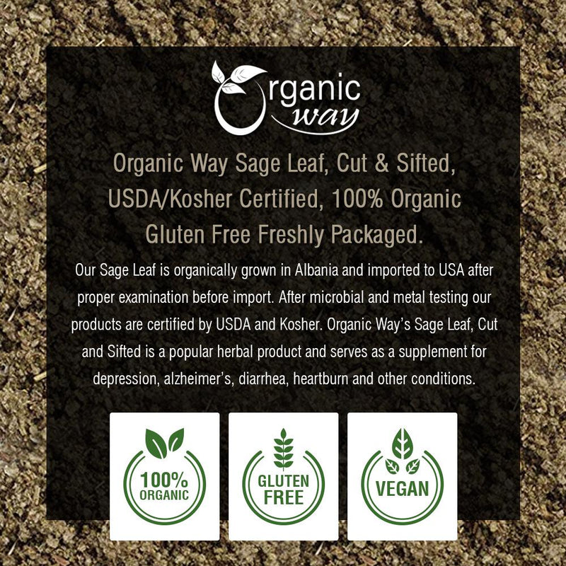 Sage Leaf Cut & Sifted (Salvia officinalis) | Herbal Tea - European Wild-Harvest | Kosher Certified | Raw, Non GMO & Gluten Free | USDA Certified | Origin - Albania