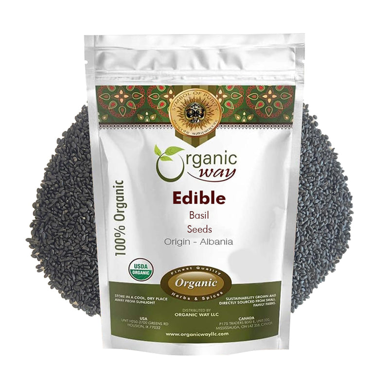 Organic Way Edible Basil Seeds | Kosher Certified Origin Albania (1/4 lbs 4 Oz)