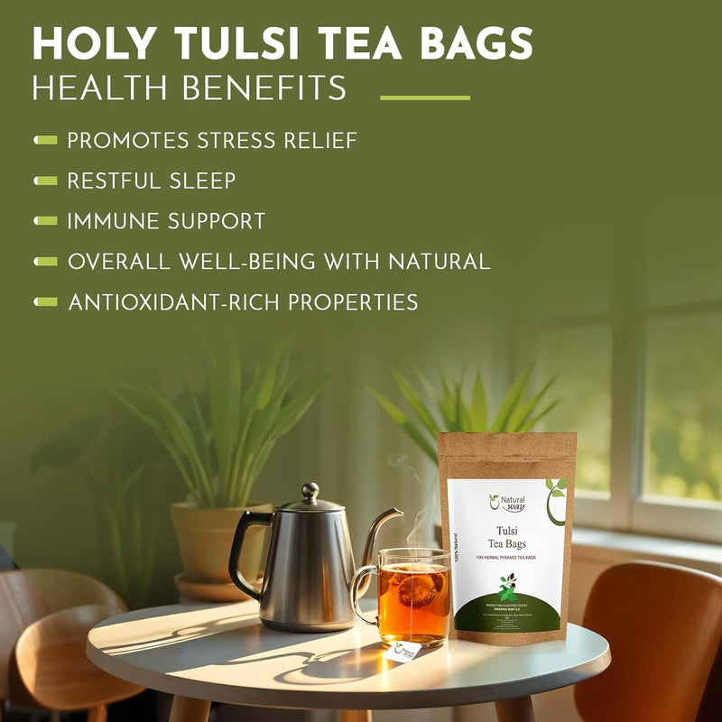 Holy Basil, Tulsi Pyramid Tea Bags | Herbal Blend for Natural Cleansing & Balanced Lifestyle | Herbal Slimming Pyramid Tea Bags | Caffeine Free 100% Natural Ingredients | ECO Conscious Tea Bags