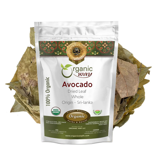 Organic Way Avocado Dried Leaves Whole | Organic, Kosher &amp; USDA Certified | Non GMO &amp; Gluten Free | Origin - Sri-Lanka (1/4 LBS - 4 Oz)