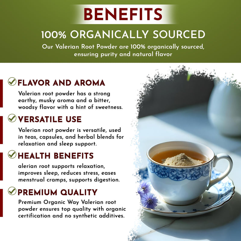 Valerian Root Powder | European Wild-Harvest |  Kosher Certified | Vegan, Non GMO & Gluten Free | USDA Certified | Origin - Albania