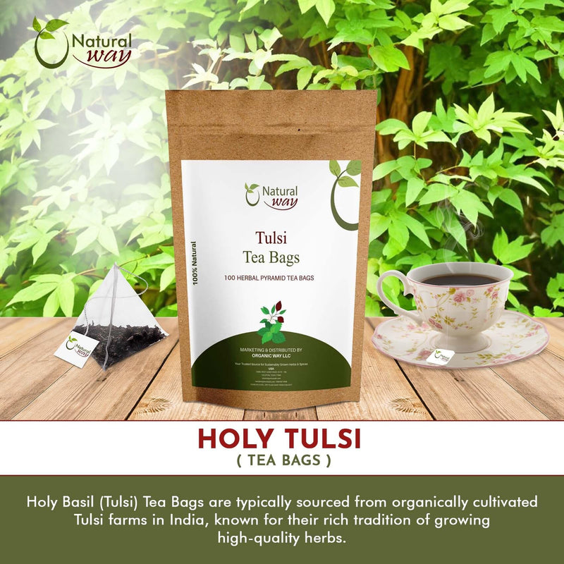 Holy Basil, Tulsi Pyramid Tea Bags | Herbal Blend for Natural Cleansing & Balanced Lifestyle | Herbal Slimming Pyramid Tea Bags | Caffeine Free 100% Natural Ingredients | ECO Conscious Tea Bags