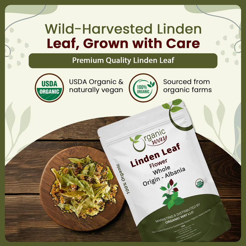 Linden Flower & Leaf Herbal Tea Blossom & Culinary Use | European Wild-Harvest | Kosher & USDA Certified | Vegan, Non-GMO & Gluten Free | 100% Raw from Albania