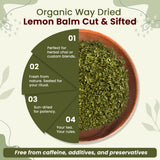 Lemon Balm Leaf Cut & Sifted (Melissa officinalis) - Herbal Tea | Kosher Certified | Vegan | Raw, Non GMO & Gluten Free | USDA Certified | Origin - Albania