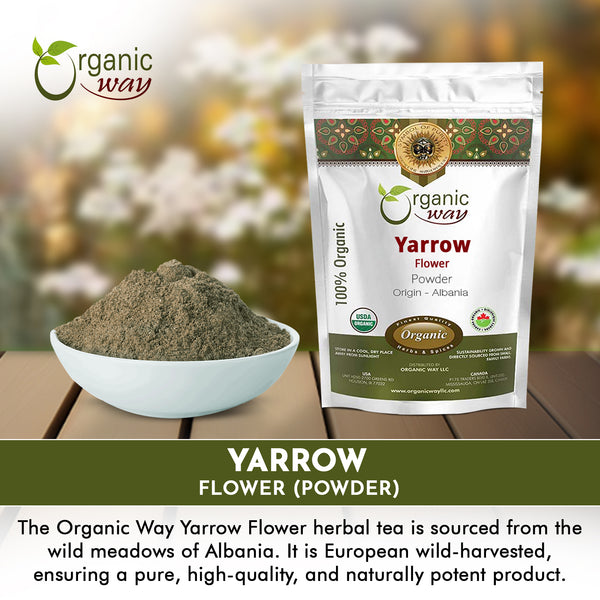 Yarrow Flower Powder (Achillea millefolium) - Herbal Tea | European Wild-Harvest | Kosher & USDA Certified | Vegan, Non-GMO & Gluten Free | 100% Raw from Albania