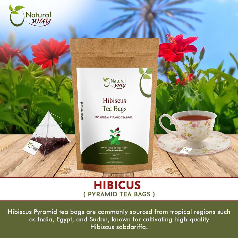 Hibiscus Tea Bags |  Herbal Blend for Natural Cleansing & Balanced Lifestyle | Herbal Slimming Pyramid Tea Bags | Caffeine Free 100% Natural Ingredients | ECO Conscious Tea Bags | 9 Oz (Pack of 100)