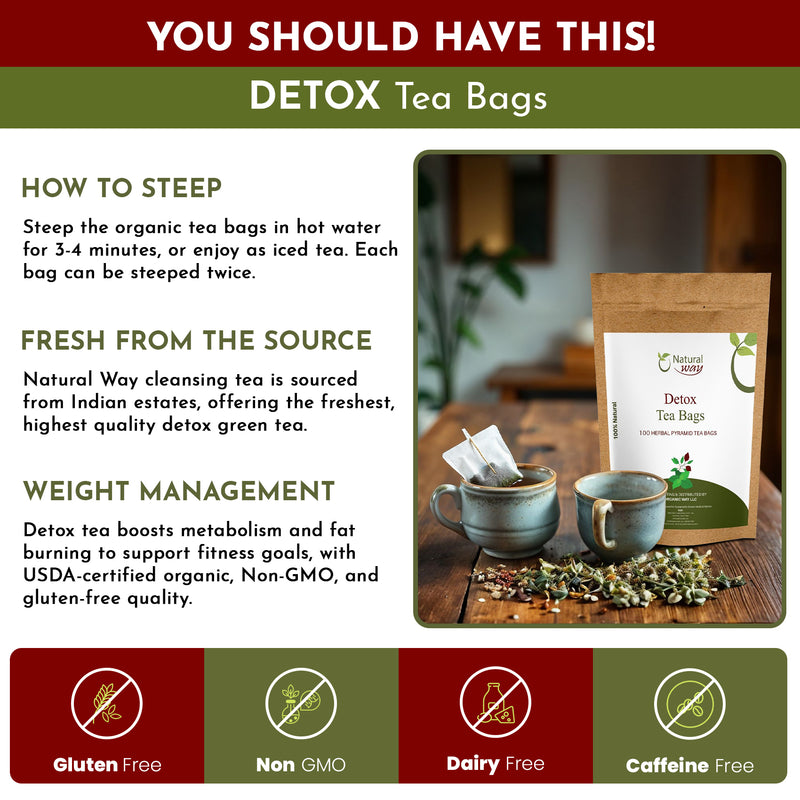 Detox Tea Bags | Pyramid Tea Bags, Caffeine-Free, 100% Natural Ingredients, ECO Conscious Packaging | Herbal Tea for Relaxation | Rich Flavor, and Sustainable Enjoyment