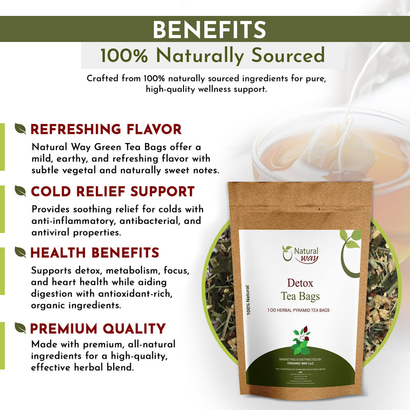 Detox Tea Bags | Pyramid Tea Bags, Caffeine-Free, 100% Natural Ingredients, ECO Conscious Packaging | Herbal Tea for Relaxation | Rich Flavor, and Sustainable Enjoyment
