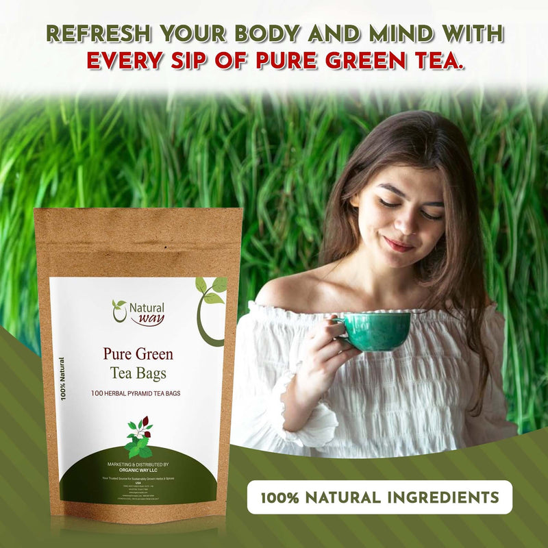 Pure Green Tea Bags | Caffeine-Free Pyramid Tea Bags,100% Natural Ingredients, ECO Conscious Packaging | Herbal Tea for Relaxation | Rich Flavor, and Sustainable Enjoyment