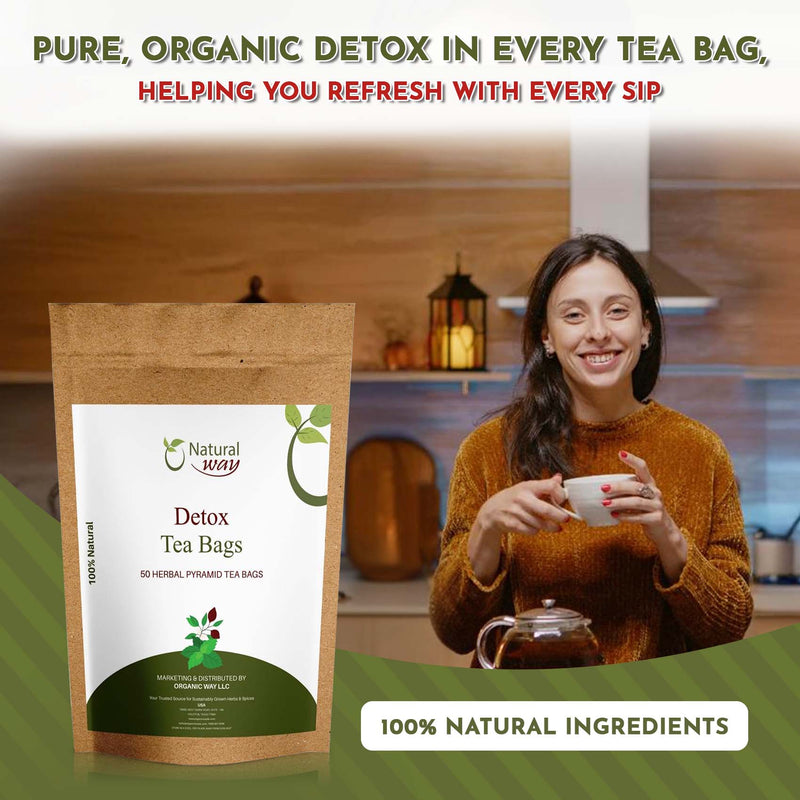 Detox Tea Bags | Pyramid Tea Bags, Caffeine-Free, 100% Natural Ingredients, ECO Conscious Packaging | Herbal Tea for Relaxation | Rich Flavor, and Sustainable Enjoyment, 4.5 Oz (Pack of 50)