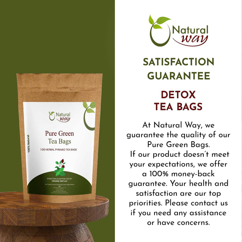 Pure Green Tea Bags | Caffeine-Free Pyramid Tea Bags,100% Natural Ingredients, ECO Conscious Packaging | Herbal Tea for Relaxation | Rich Flavor, and Sustainable Enjoyment,  9 Oz (Pack of 100)