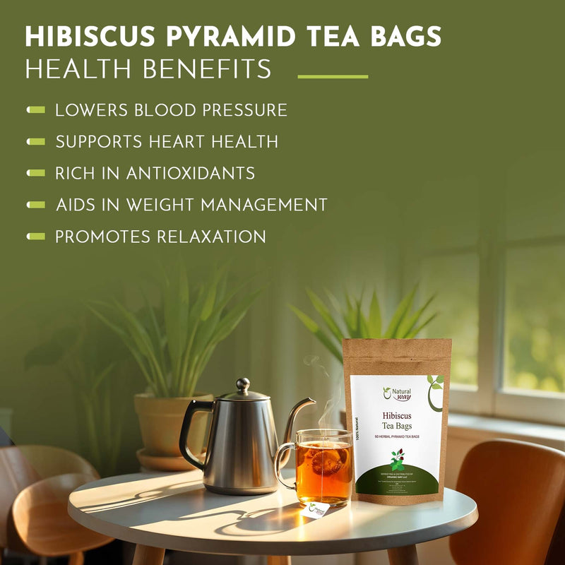 Hibiscus Tea Bags |  Herbal Blend for Natural Cleansing & Balanced Lifestyle | Herbal Slimming Pyramid Tea Bags | Caffeine Free 100% Natural Ingredients | ECO Conscious Tea Bags | 9 Oz (Pack of 100)