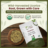 Licorice Root Cut & Sifted (Glycyrrhiza glabra) - Herbal Tea | Kosher & USDA Certified | Vegan, Non-GMO & Gluten Free | Resealable Bag | 100% Raw from India