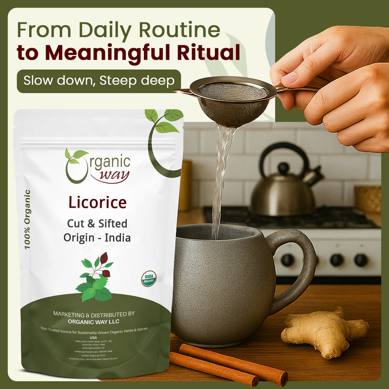 Licorice Root Cut & Sifted (Glycyrrhiza glabra) - Herbal Tea | Kosher & USDA Certified | Vegan, Non-GMO & Gluten Free | Resealable Bag | 100% Raw from India