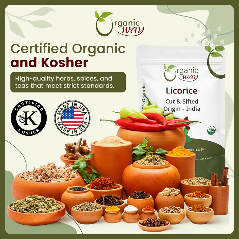 Licorice Root Cut & Sifted (Glycyrrhiza glabra) - Herbal Tea | Kosher & USDA Certified | Vegan, Non-GMO & Gluten Free | Resealable Bag | 100% Raw from India