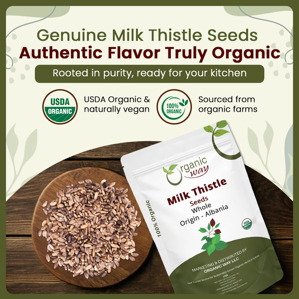 Organic Way Milk Thistle Seeds Powder (Silybum Marianum) | European Wild-Harvest | Organic & Kosher Certified | Vegan, Non GMO & Gluten Free | USDA Certified | Origin - Albania