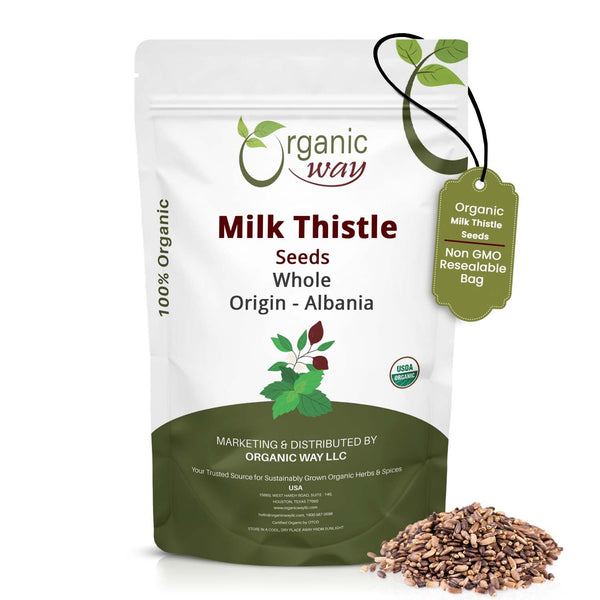 Organic Way Milk Thistle Seeds Powder (Silybum Marianum) | European Wild-Harvest | Organic & Kosher Certified | Vegan, Non GMO & Gluten Free | USDA Certified | Origin - Albania